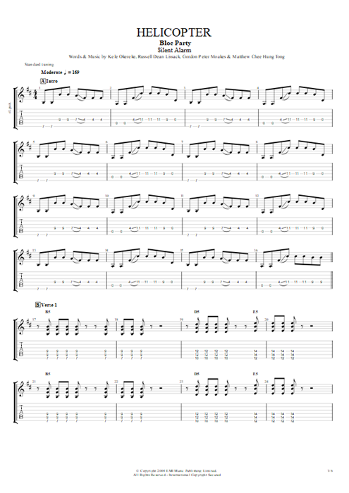 Helicopter Bloc Party guitar pro tab EGuitarI Guitarras y pista de acompañamiento mysongbook